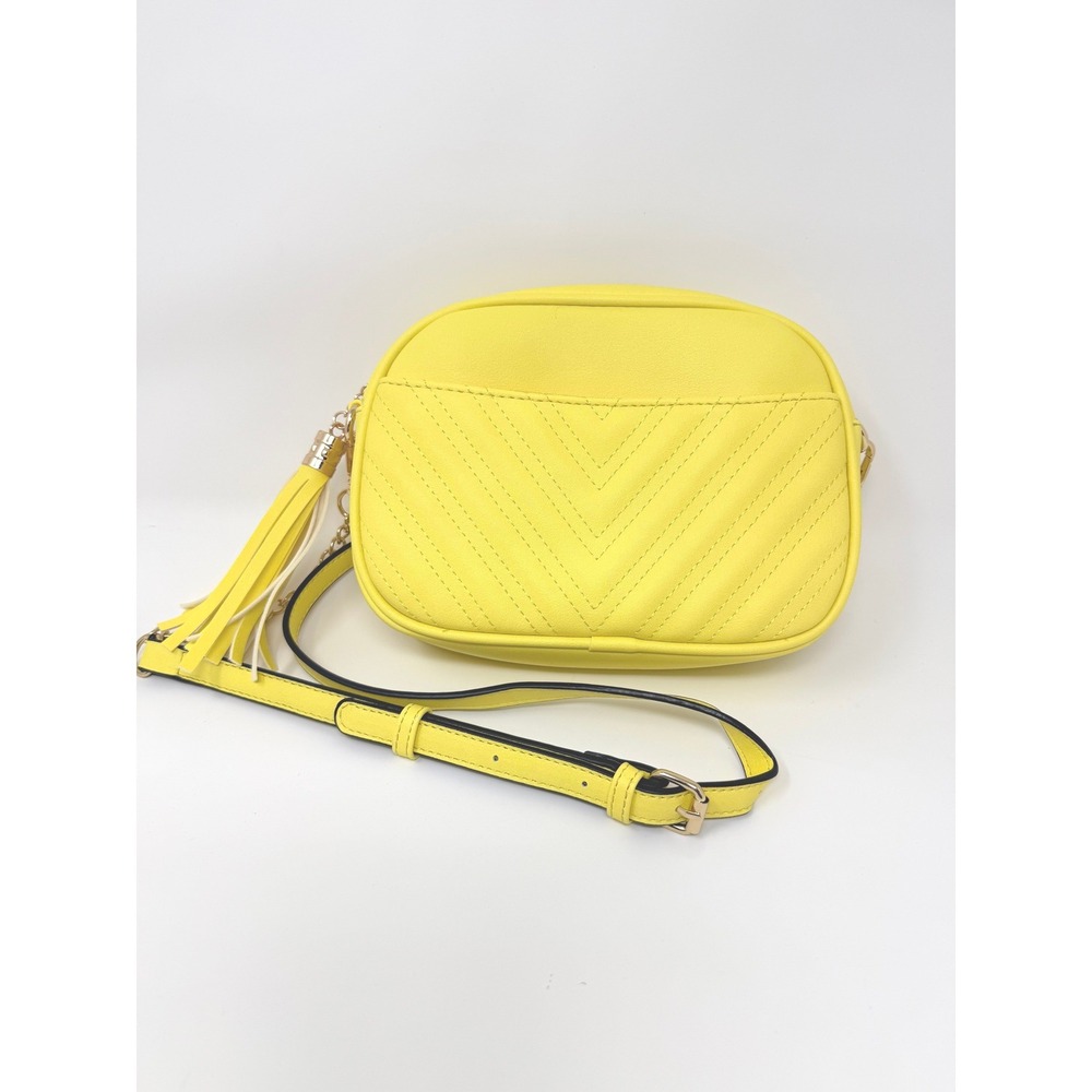 Lola Mae Yellow Chevron Quilted Crossbody Bag with Tassel Charm